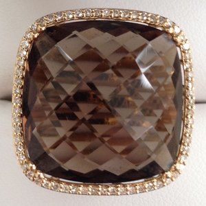 Excellent Cond Dabakarov 21 TCW Smoky Quartz Diamond Ring 14K Yellow Gold SZ 6.5
